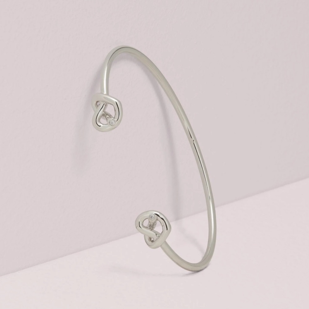 $78 Kate Spade Loves me Knot Double Heart Dainty Cuff Bracelet  in silver - Picture 4 of 4